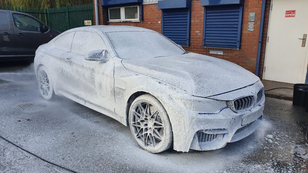 BMW being snowfoamed as part of our Annual Maintenance service