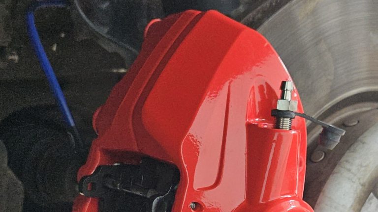 titanium bleed valvle on a Brembo brake caliper